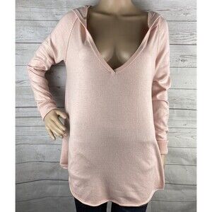 Lemón Hooded Sweater Small Pink Oversized Split Back Thin Knit Cashmere Blend